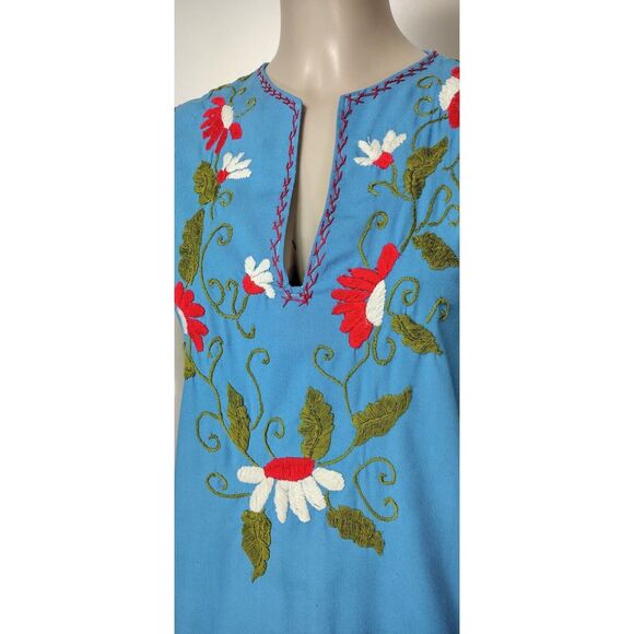Vintage 70s Rodelinda Mexican Oaxacan Sleeveless Floral Embroidered Dress S/M/L - Picture 4 of 8